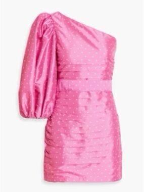 LoveShackFancy Pink One-Shoulder Puff-Sleeve Mini Dress